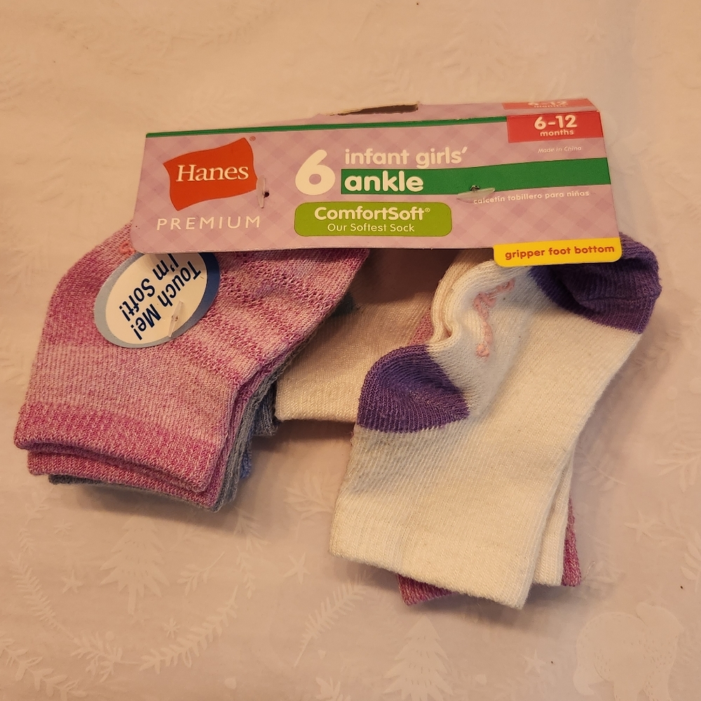 💕✨️NWT Hanes baby girl socks 6-12 months pink purple 6-pack